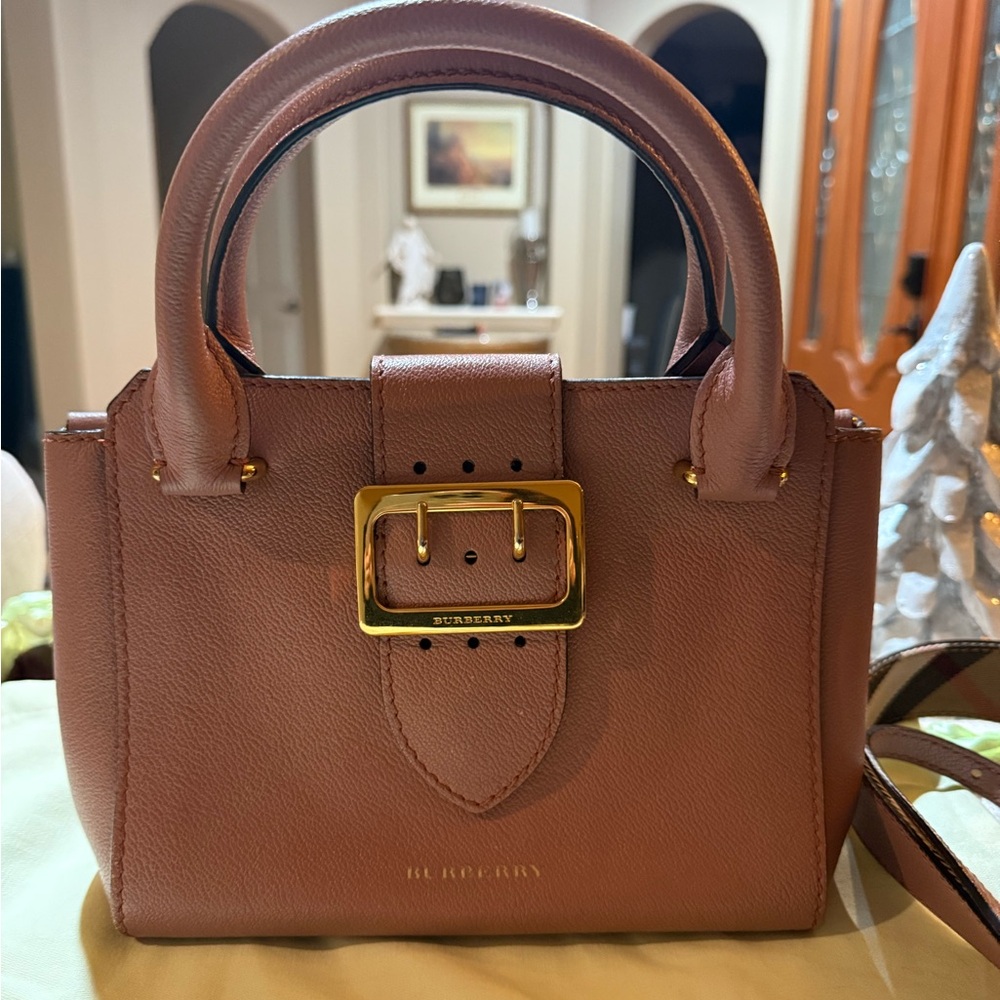 Authentic with COA Burberry Blush Rose Leather Satchel with Gold Buckle